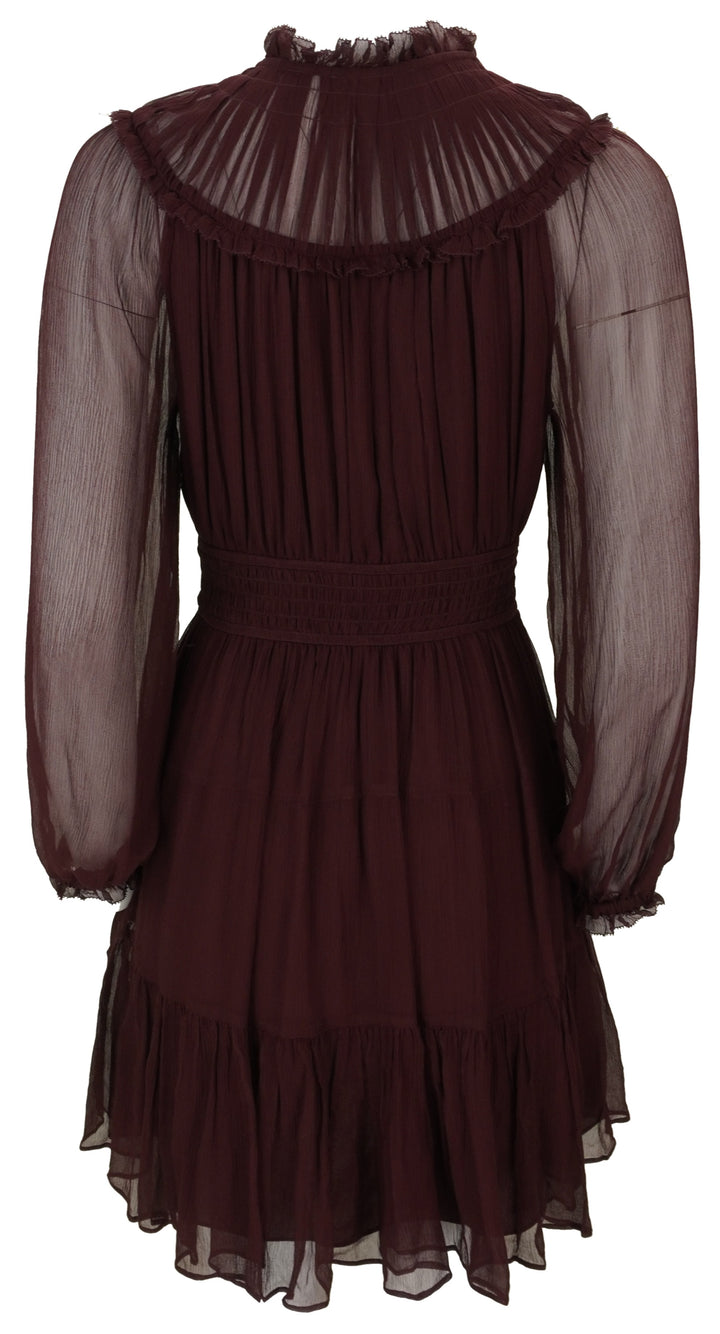 Ulla Johnson Ava Silk Long Sleeve Mini Dress in Mahogany