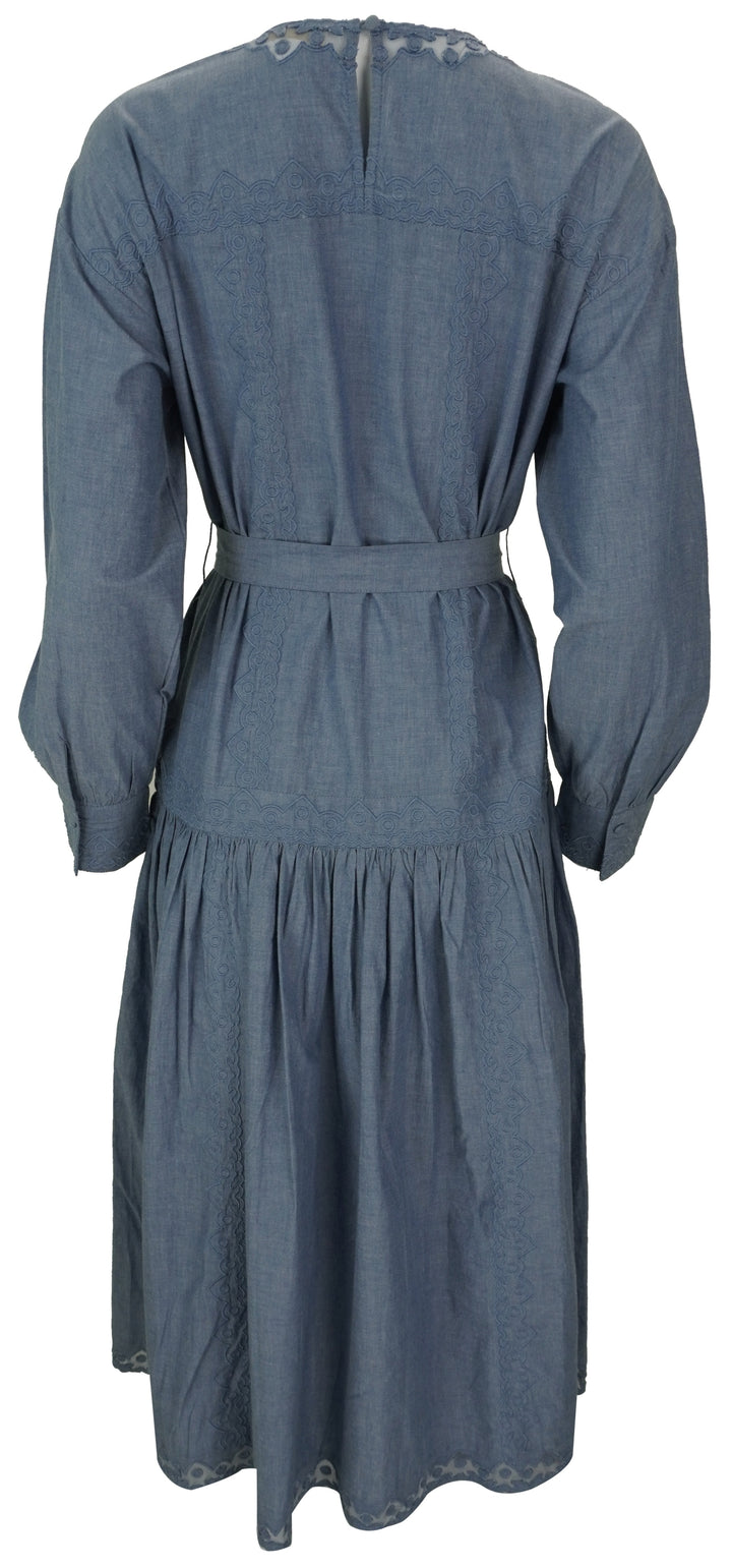 Ulla Johnson Brin Drop Waist Long Sleeve Dress in Chambray