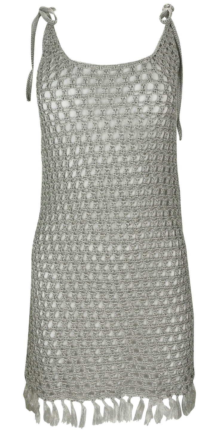 Marysia Crochet Mini Dress in Silver