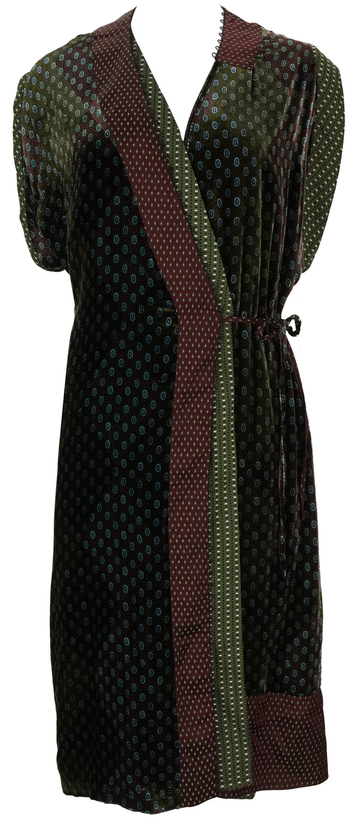 Dries Van Noten Dematia Velvet Printed Wrap Dress in Khaki Multi