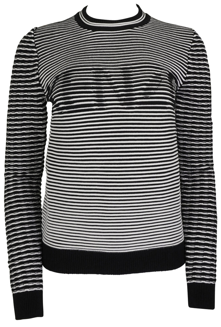 Kenzo Long Sleeve Logo Ribbed Sweater in Black and White - Discounts on Kenzo at UAL