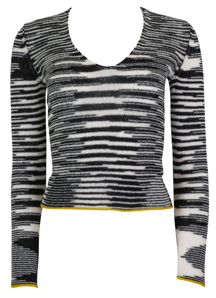 Missoni V-Neck Sweater in Black and White Space Dye - Discounts on Missoni at UAL