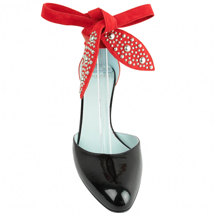 Valentino Ankle Strap Signature Pump in Nero Rouge - Discounts on Valentino at UAL
