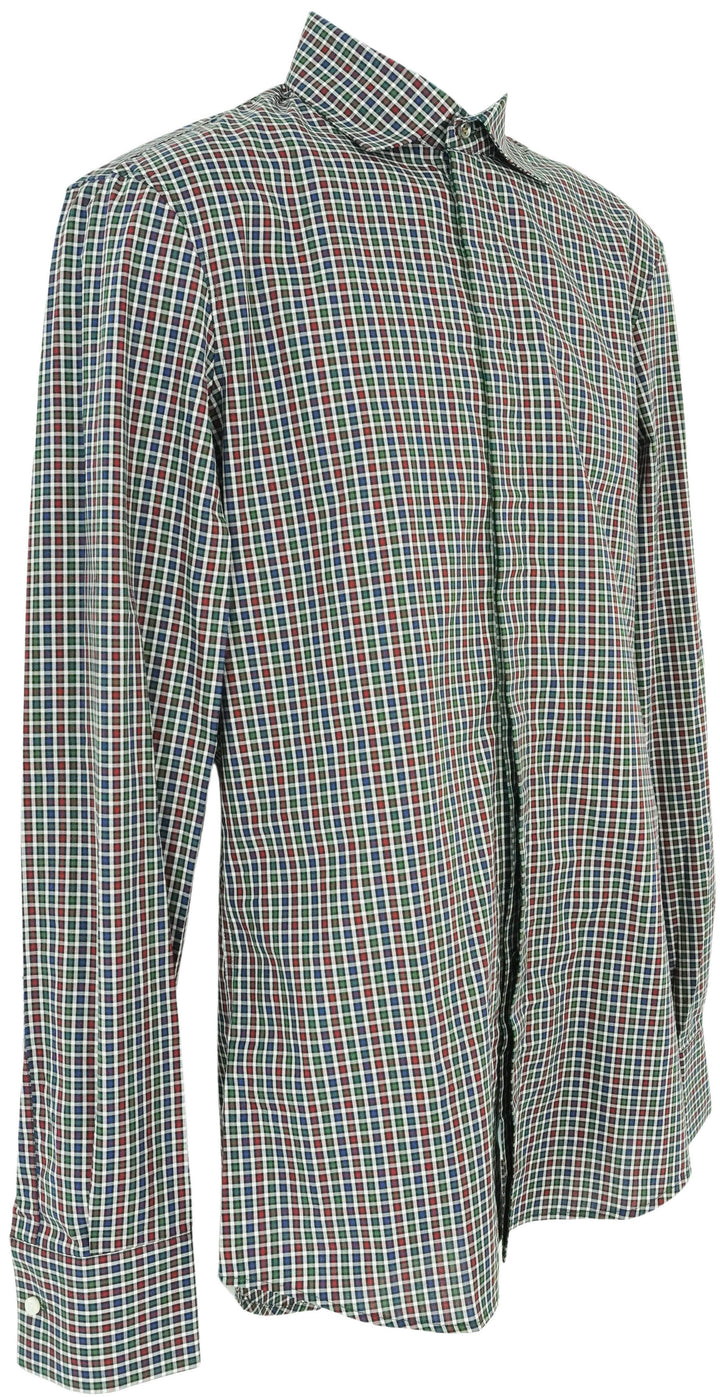 Dsquared Checked Button Up Shirt in Navy, Green and Red - Discounts on Dsquared at UAL