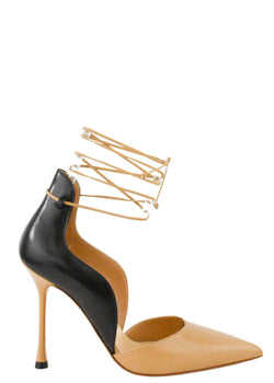 Francesco Russo D'Orsay Lace Up Pumps in Beige and Black - Discounts on Francesco Russo at UAL