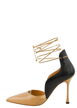 Francesco Russo D'Orsay Lace Up Pumps in Beige and Black - Discounts on Francesco Russo at UAL