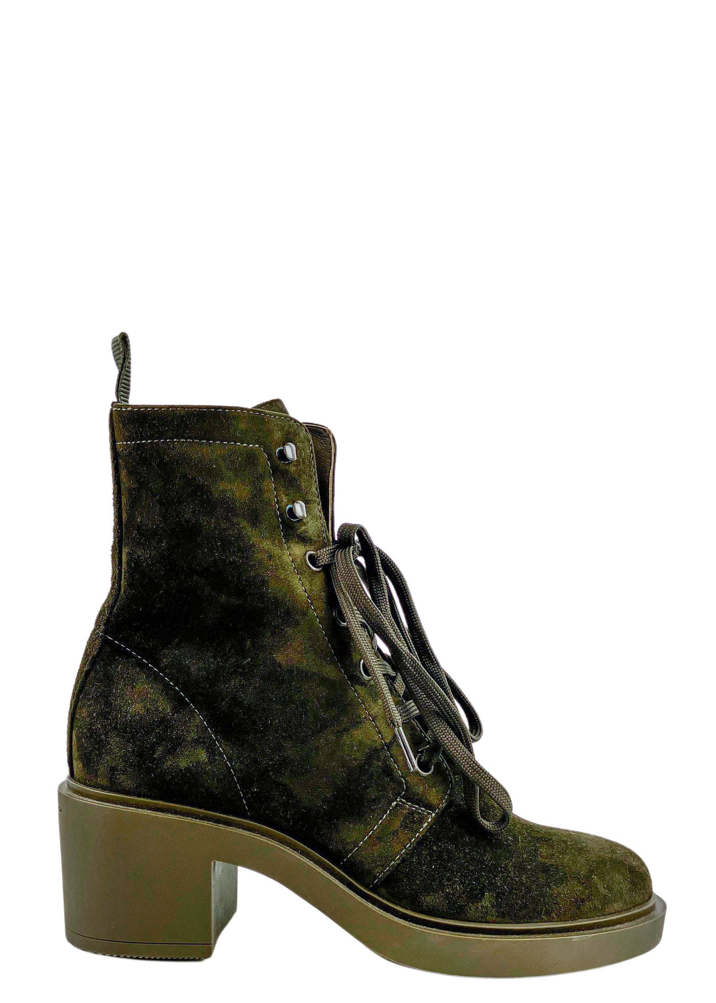Gianvito Rossi Suede Lace Up Ankle Boots in Dark Olive - Discounts on Gianvito Rossi at UAL