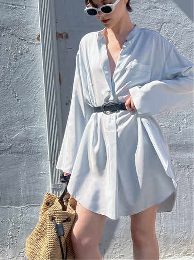 The Row Come Oversized Silk Tunic in Blue and White Stripe - Discounts on The Row at UAL