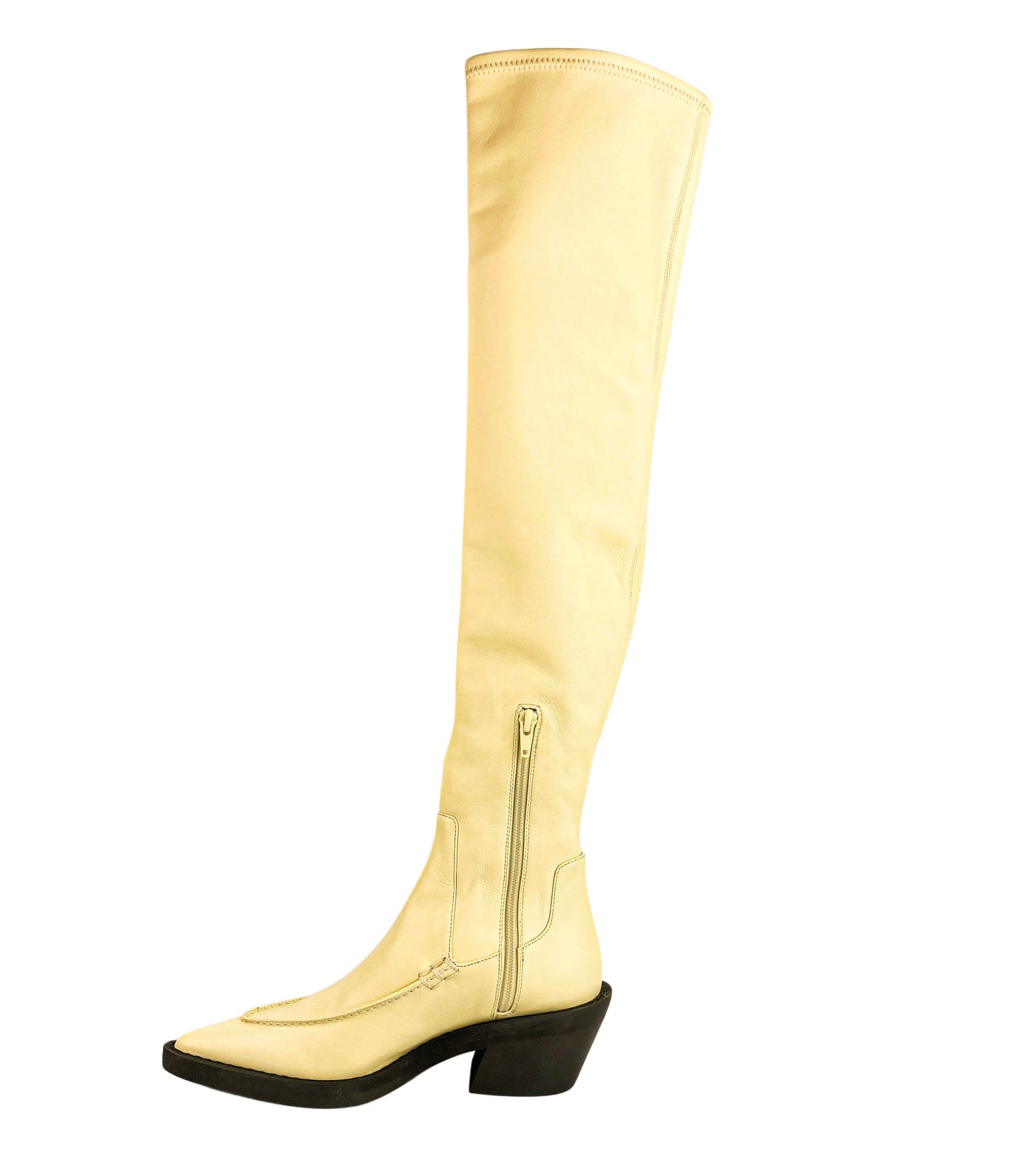 Khaite Charleston Over the Knee Leather Boots in Cream - Discounts on Khaite at UAL
