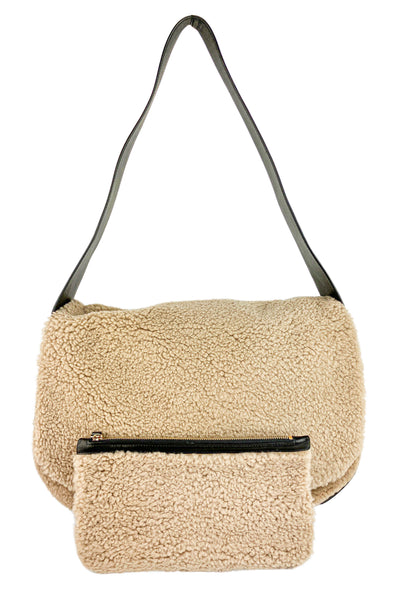 Peter Do Medium Shearling and Leather Shoulder Bag in Tan - Discounts on Peter Do at UAL