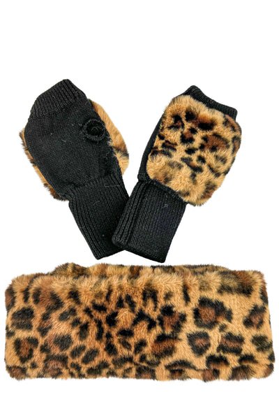 Jocelyn Matching Scarf and Fingerless Gloves Set in Leopard - Discounts on Jocelyn at UAL