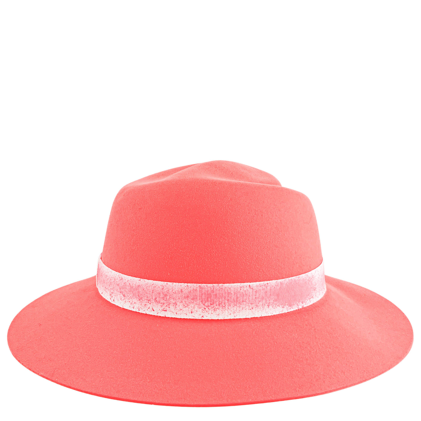 Masion Michel Kyra Felted Fedora Hat in Coral Pink - Discounts on Maison Michel at UAL