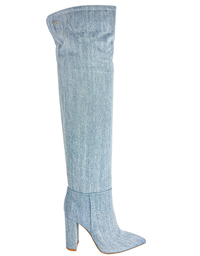 Gianvito Rossi Over The Knee Denim Boots in Stonewash - Discounts on Gianvito Rossi at UAL