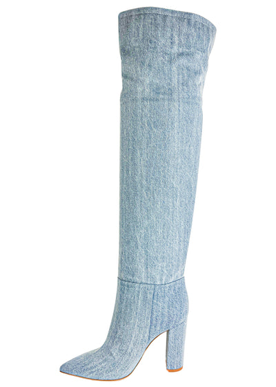 Gianvito Rossi Over The Knee Denim Boots in Stonewash - Discounts on Gianvito Rossi at UAL