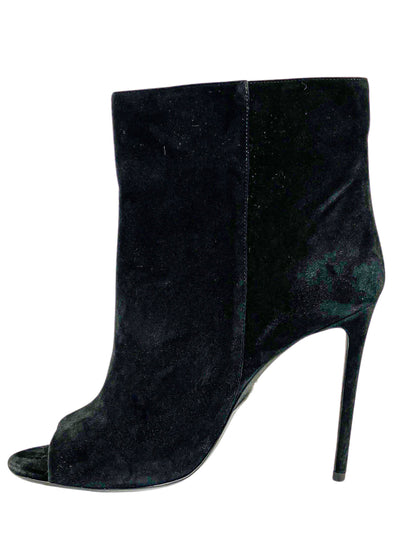 Off-White Peep Toe Suede Booties in Black - Discounts on Off White at UAL