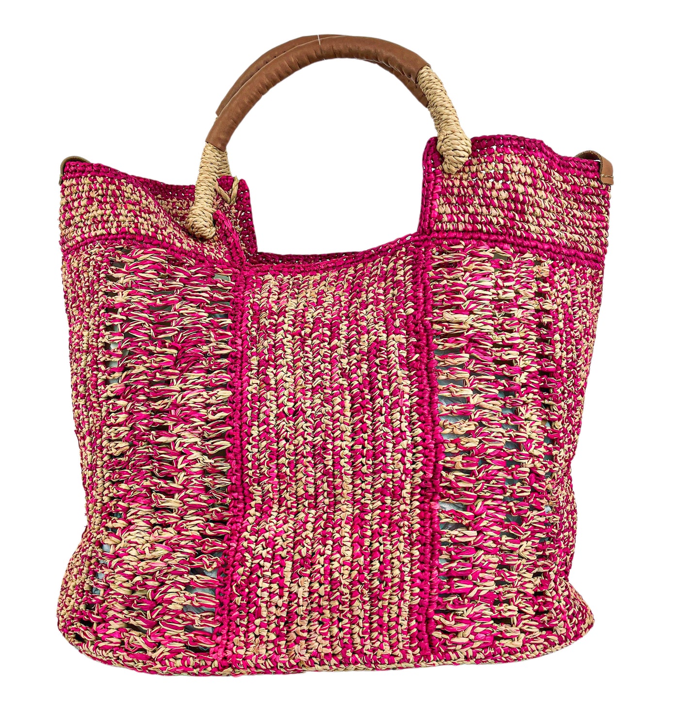 A Point Etc Raffia Tampico Bag in Natural/Fuschia/Caramel - Discounts on A Point Etc at UAL