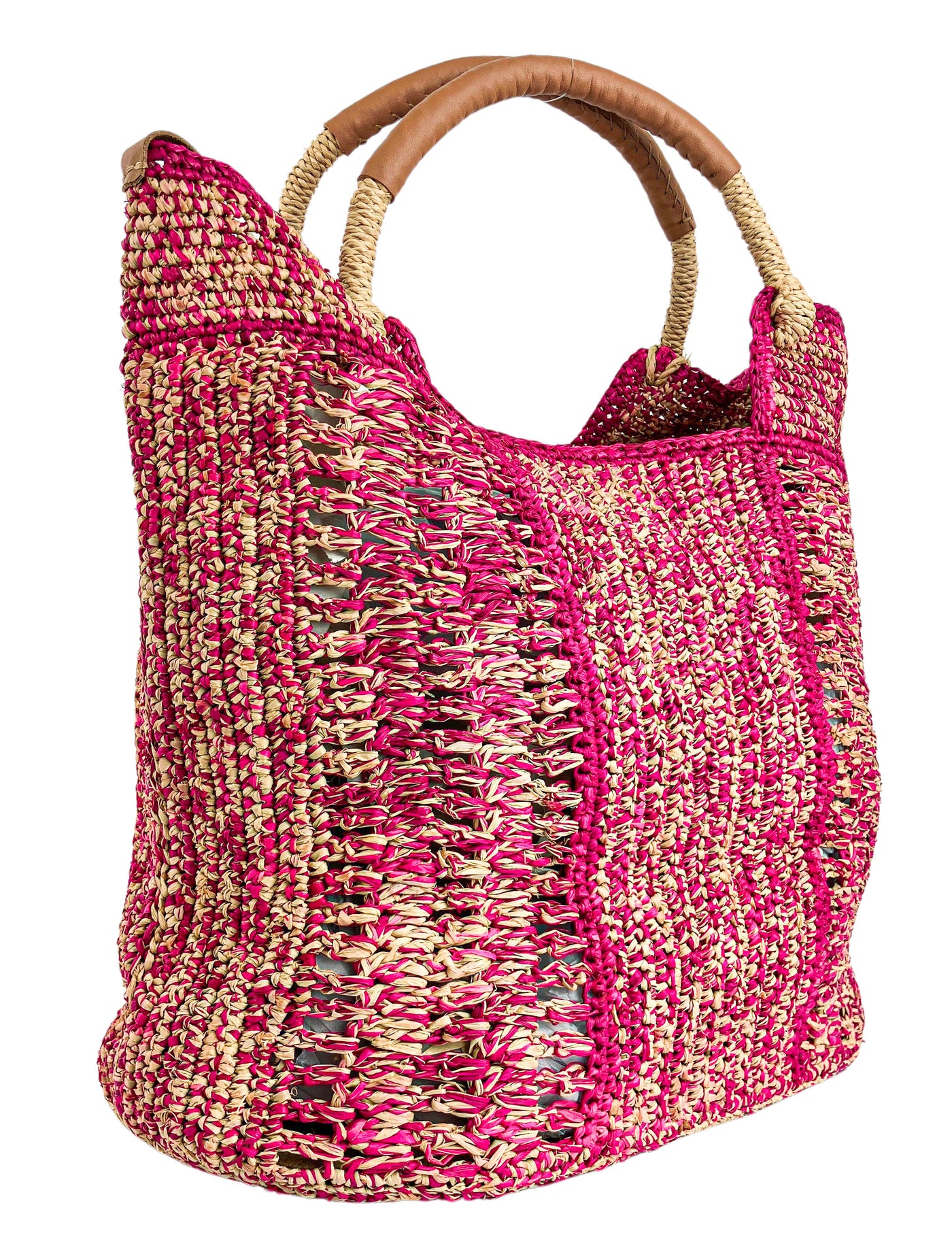 A Point Etc Raffia Tampico Bag in Natural/Fuschia/Caramel - Discounts on A Point Etc at UAL