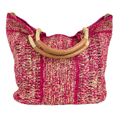 A Point Etc Raffia Tampico Bag in Natural/Fuschia/Caramel - Discounts on A Point Etc at UAL