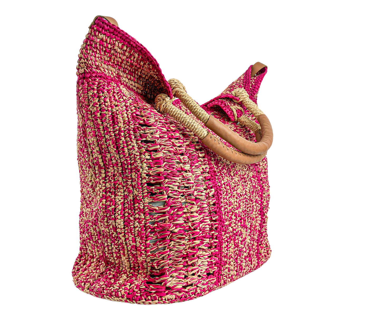 A Point Etc Raffia Tampico Bag in Natural/Fuschia/Caramel - Discounts on A Point Etc at UAL