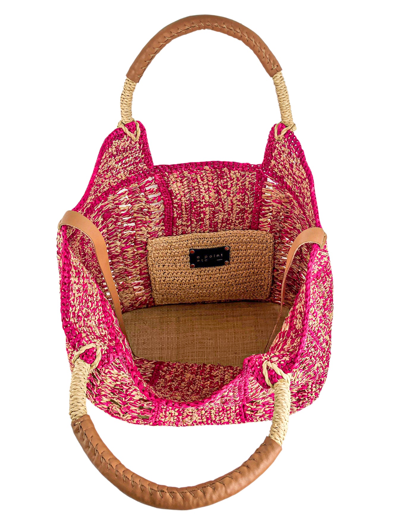 A Point Etc Raffia Tampico Bag in Natural/Fuschia/Caramel - Discounts on A Point Etc at UAL