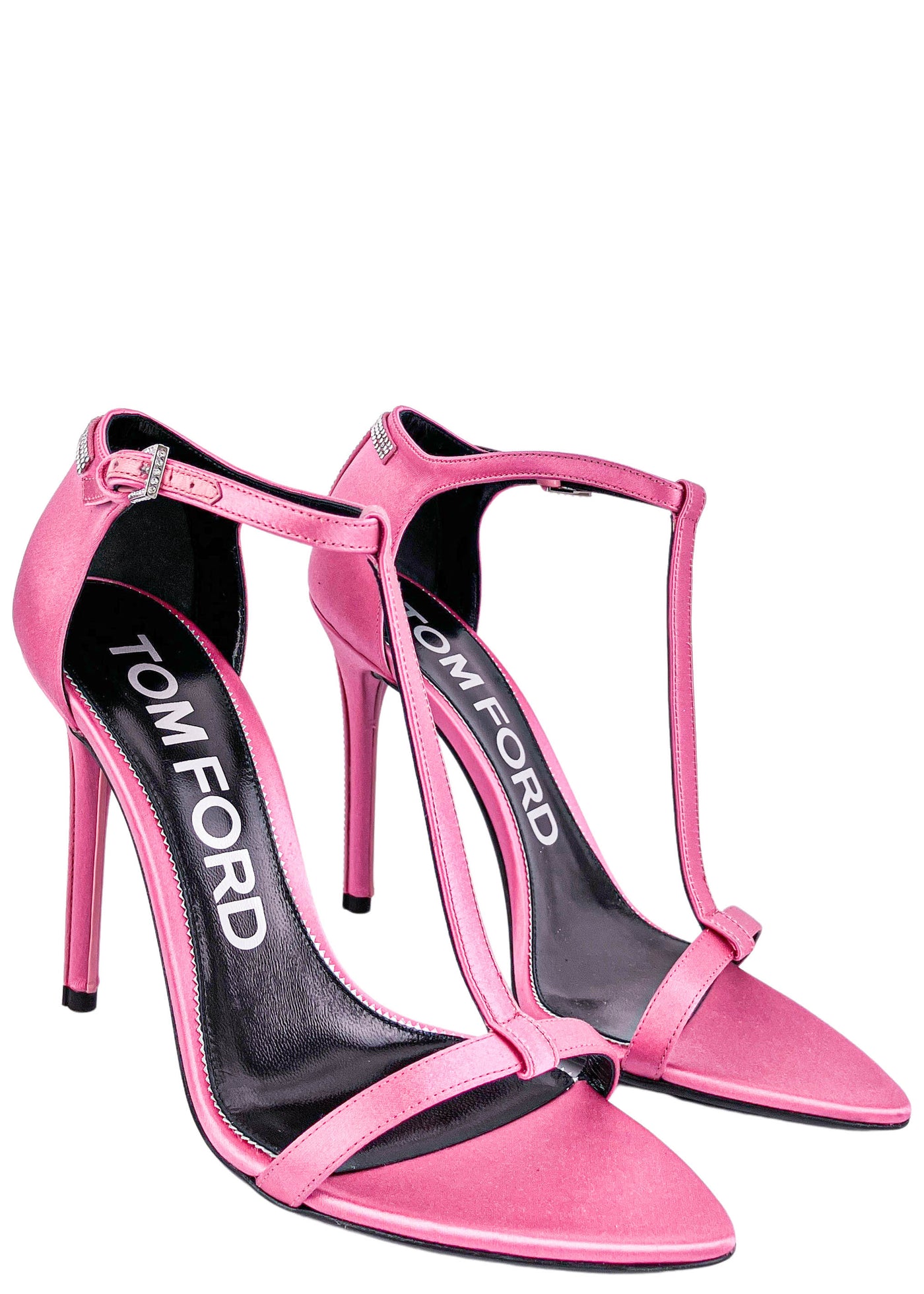 Tom Ford Iconic T Crystal Satin Sandals in Pink - Discounts on Tom Ford at UAL