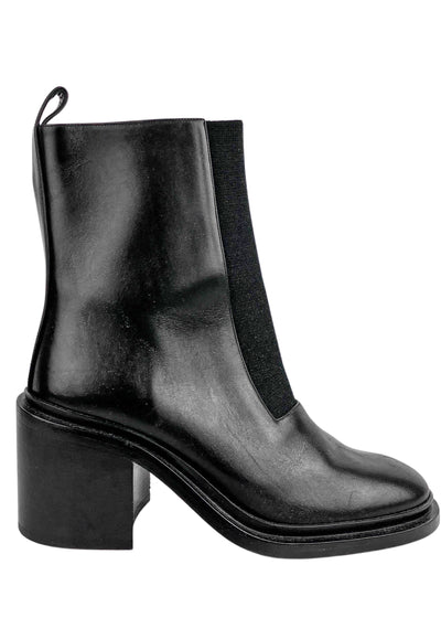 Jil Sander Leather Block Heel Ankle Boots in Black - Discounts on Jil Sander at UAL
