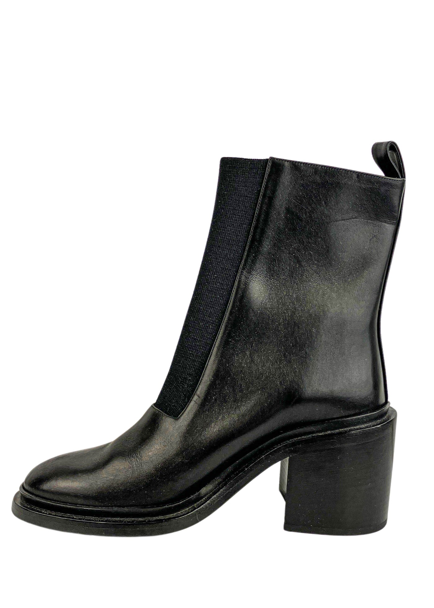 Jil Sander Leather Block Heel Ankle Boots in Black - Discounts on Jil Sander at UAL