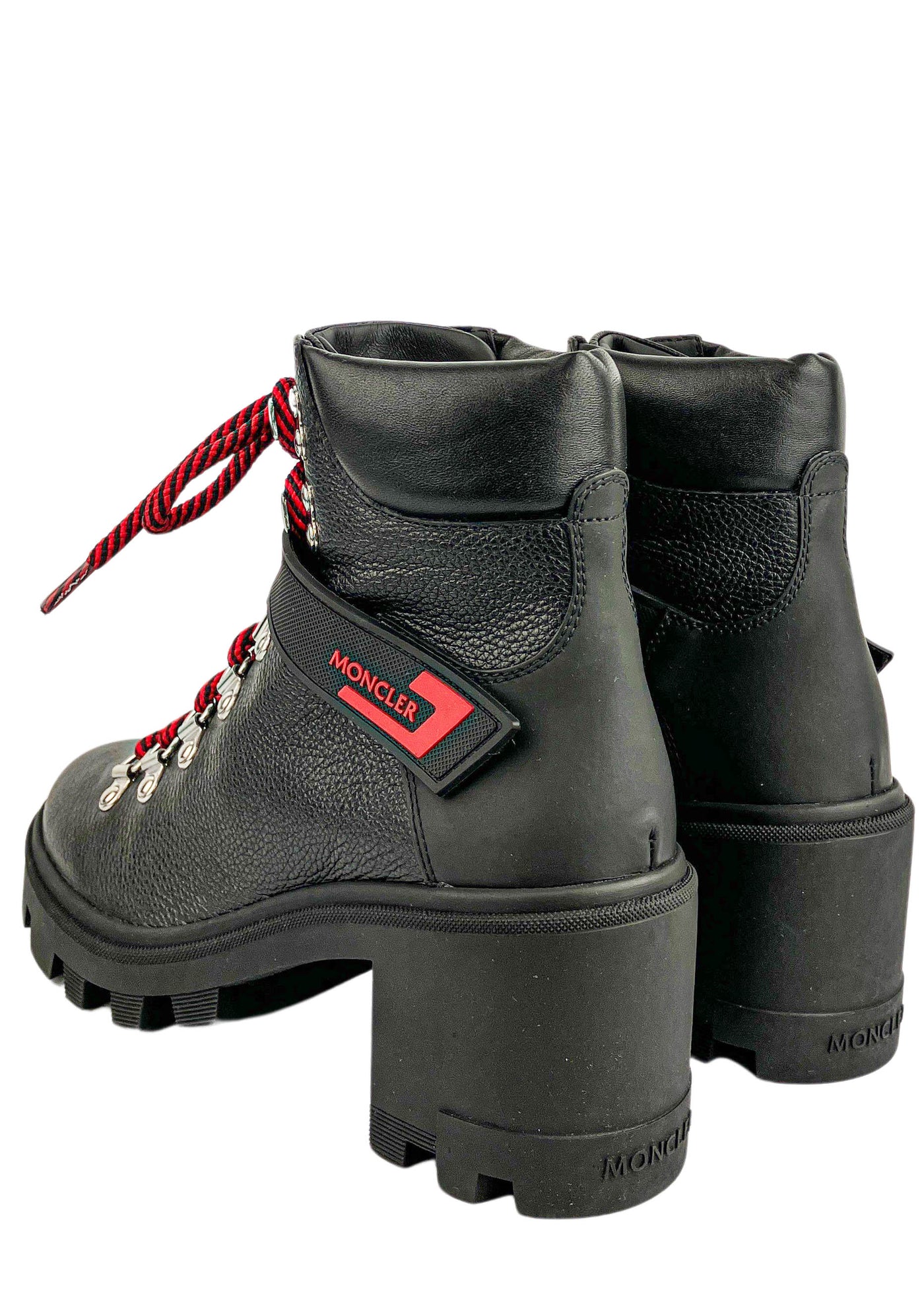 Moncler Carol Block Heel Hiking Boots in Black - Discounts on Moncler at UAL
