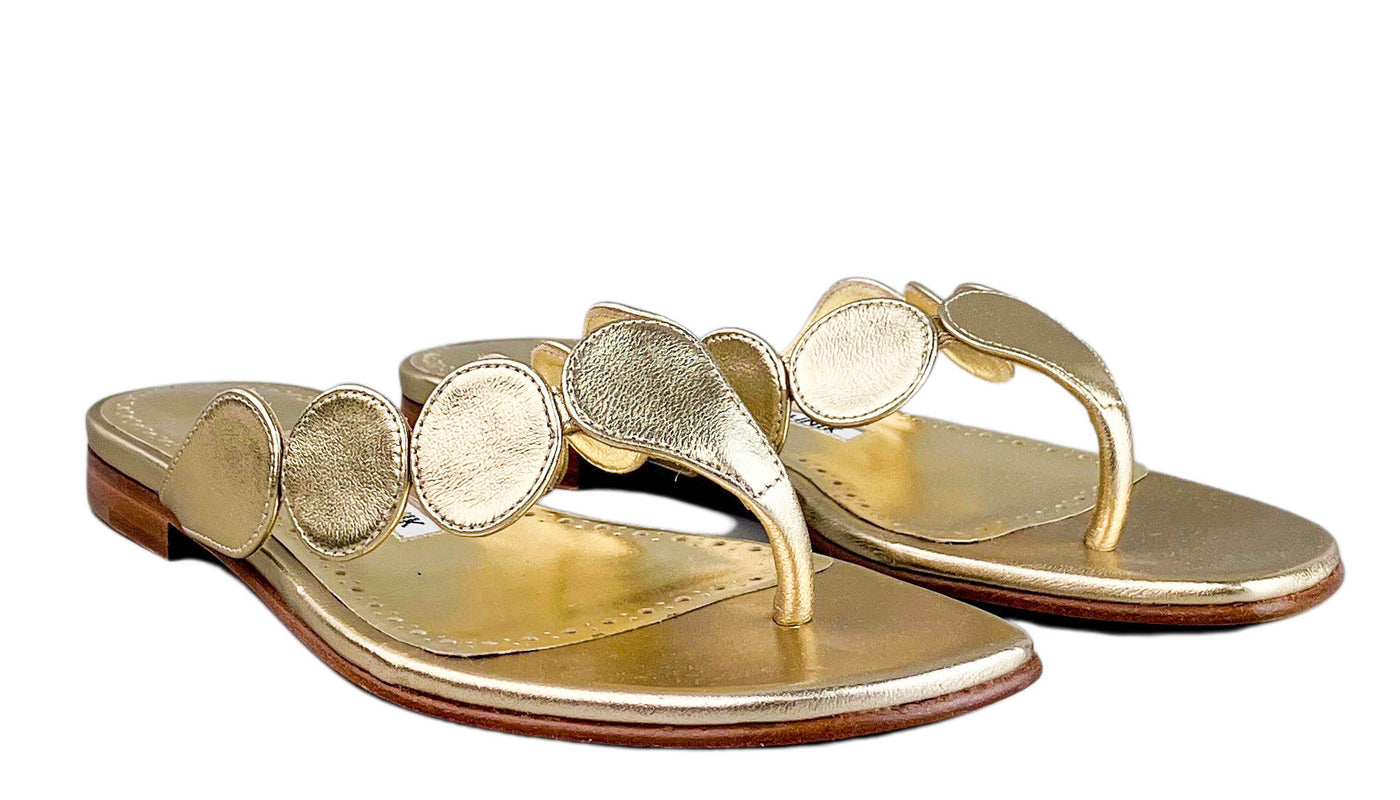 Manolo Blahnik Barifra Sandals in Gold - Discounts on Manolo Blahnik at UAL