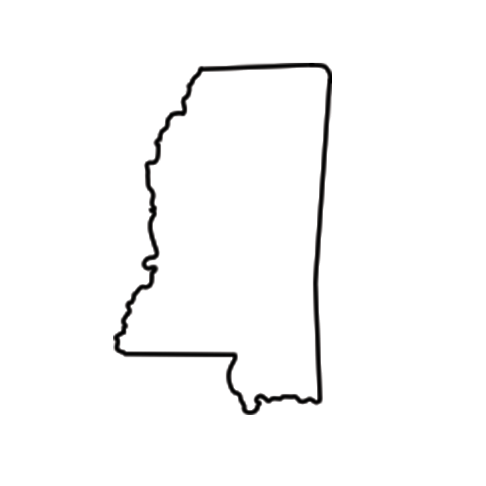 Black outline of the US state of Mississippi