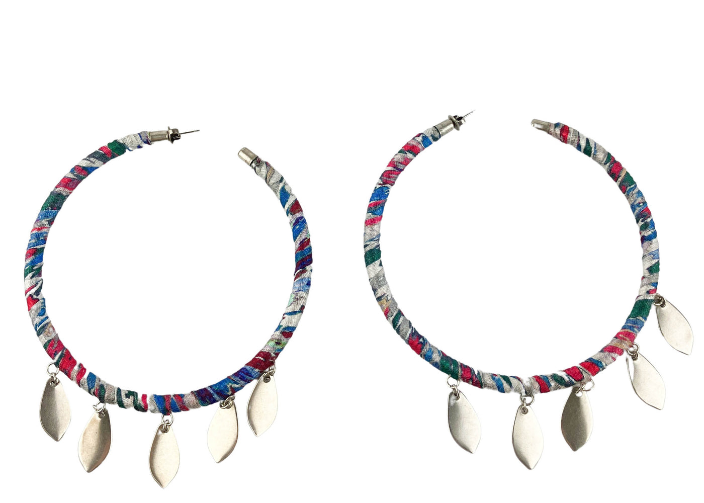 Isabel Marant Satin Wrapped Large Hoop Earrings in Blue/Pink - Discounts on Isabel Marant at UAL