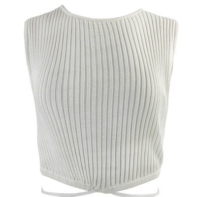 Christopher Esber Ribbed Crop Top with Tie Detail in Cream - Discounts on Christopher Esber at UAL