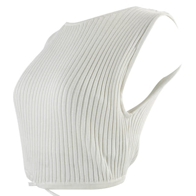 Christopher Esber Ribbed Crop Top with Tie Detail in Cream - Discounts on Christopher Esber at UAL