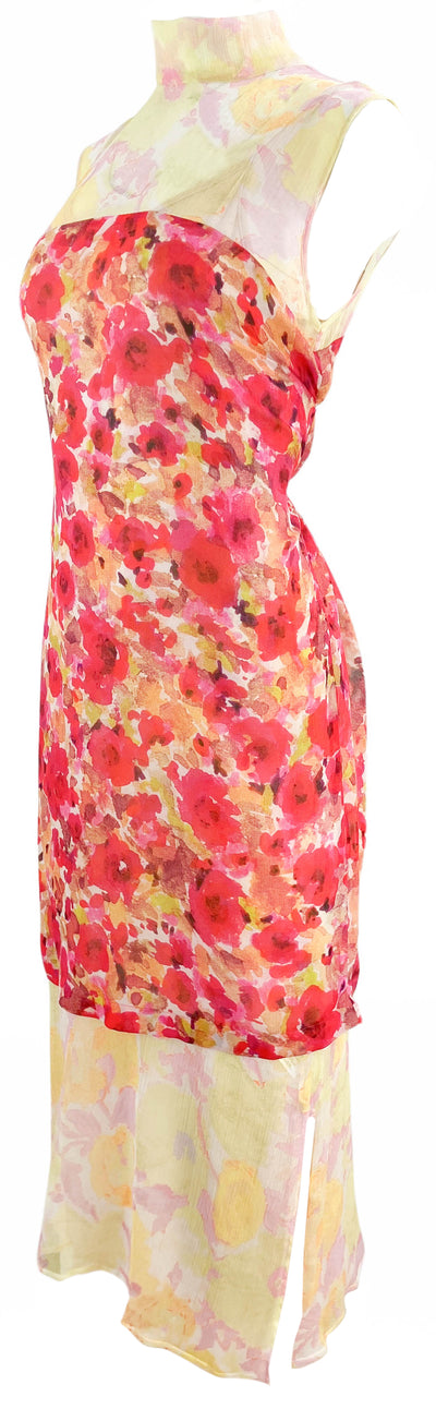 Dries Van Noten Layered Floral-Print Silk-Georgette Midi Dress in Bright Pink - Discounts on Dries Van Noten at UAL