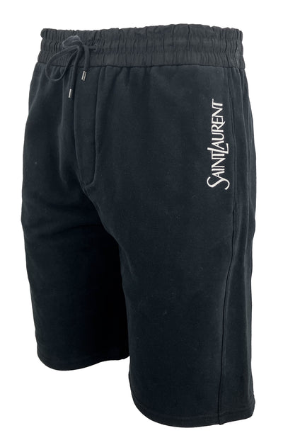 Saint Laurent Logo Embroidered Cotton Shorts in Black - Discounts on Saint Laurent at UAL