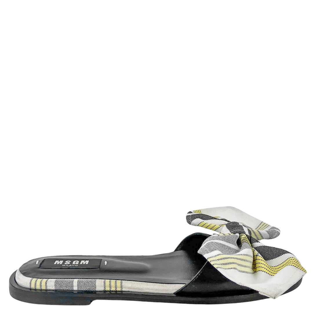 MSGM Bow Slides in Black/Yellow Plaid - Discounts on MSGM at UAL