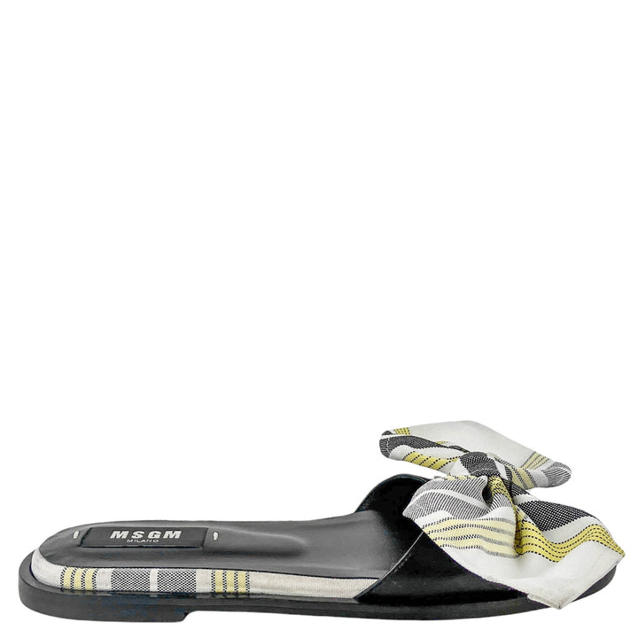 MSGM Bow Slides in Black/Yellow Plaid - Discounts on MSGM at UAL