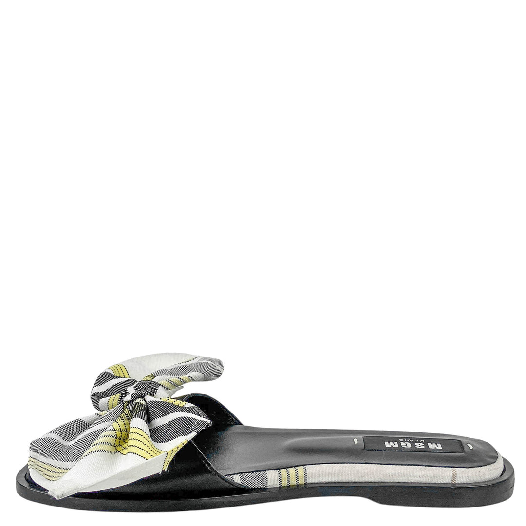 MSGM Bow Slides in Black/Yellow Plaid - Discounts on MSGM at UAL