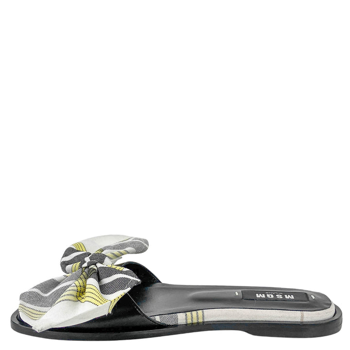 MSGM Bow Slides in Black/Yellow Plaid - Discounts on MSGM at UAL