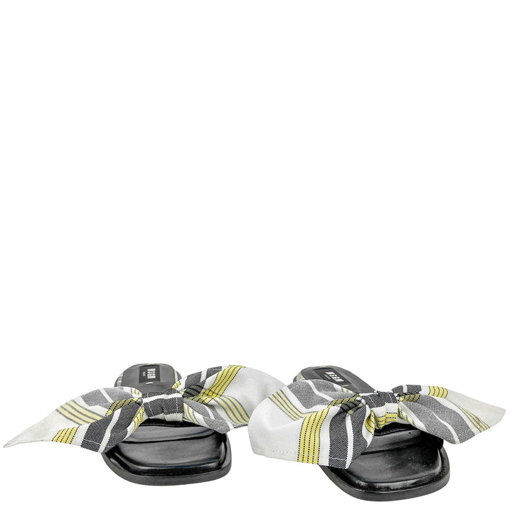 MSGM Bow Slides in Black/Yellow Plaid - Discounts on MSGM at UAL