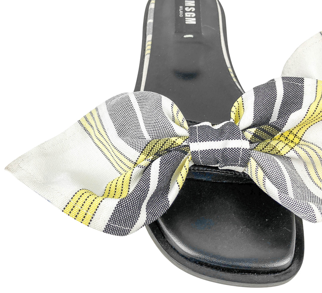 MSGM Bow Slides in Black/Yellow Plaid - Discounts on MSGM at UAL