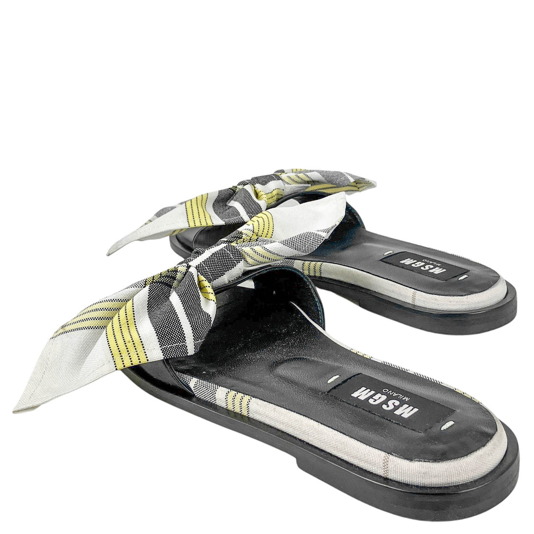 MSGM Bow Slides in Black/Yellow Plaid - Discounts on MSGM at UAL