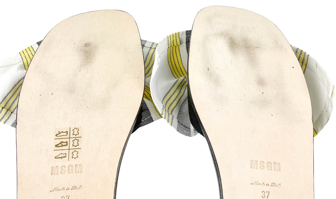 MSGM Bow Slides in Black/Yellow Plaid - Discounts on MSGM at UAL
