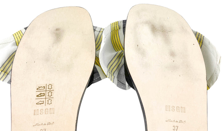 MSGM Bow Slides in Black/Yellow Plaid - Discounts on MSGM at UAL