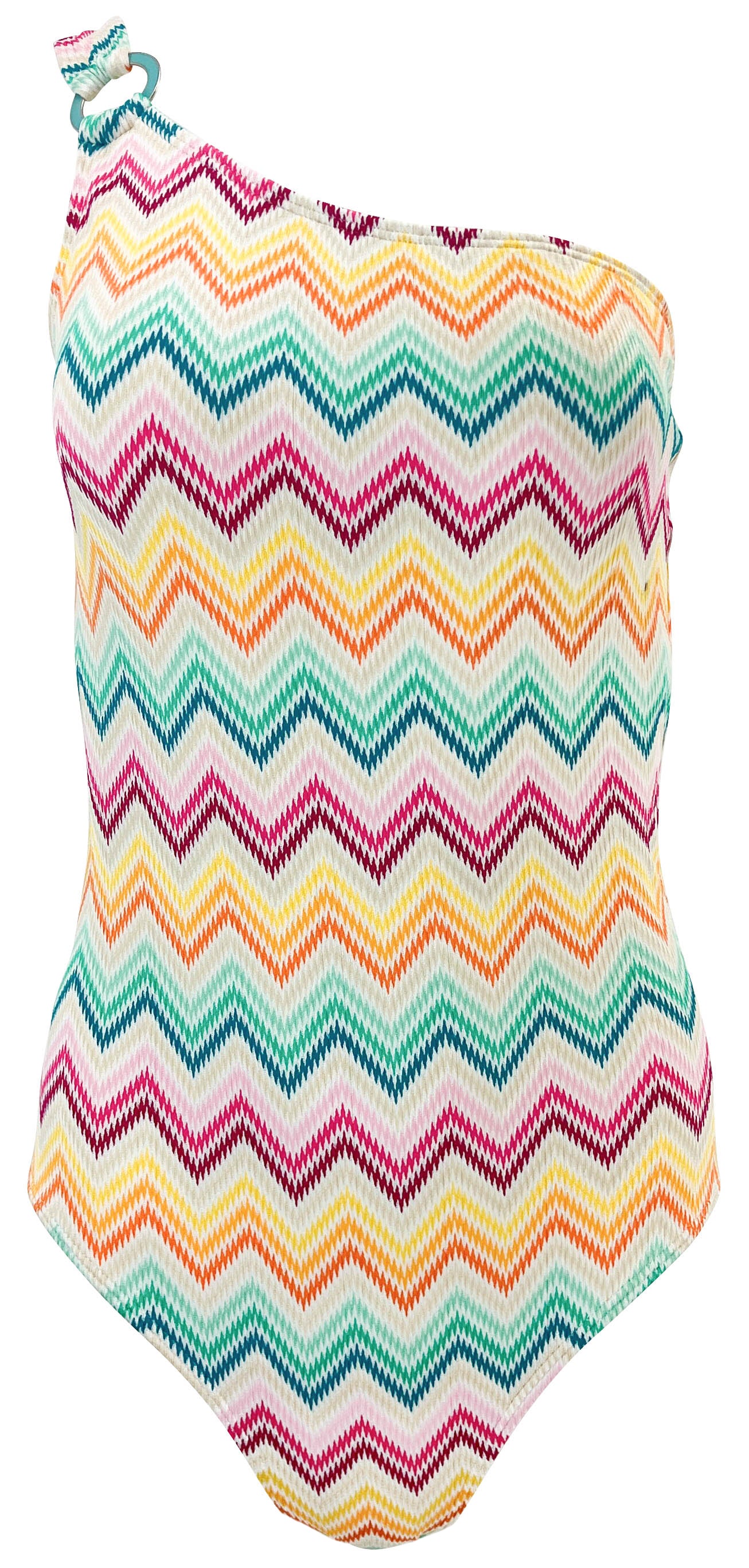 Shoshanna Asymmetric Turquoise Ring One-Piece Swimsuit in Chevron Multi - Discounts on Shoshanna at UAL