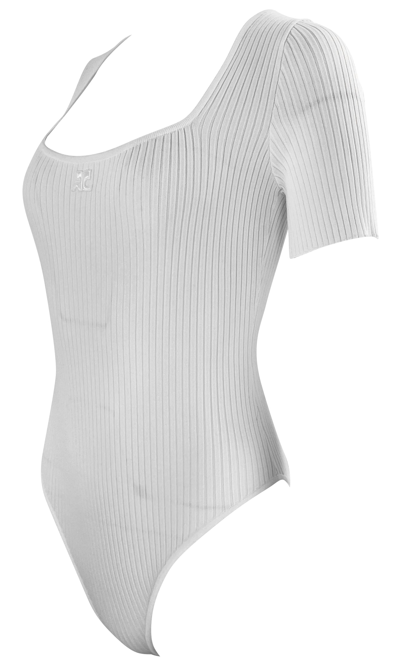 courrèges Square Neck Ribbed Bodysuit in White - Discounts on courrèges at UAL