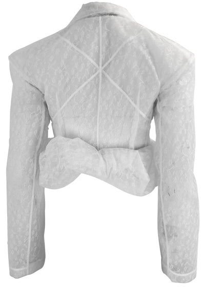Jacquemus La Veste Dentelle Cropped Blazer in White - Discounts on Jacquemus at UAL