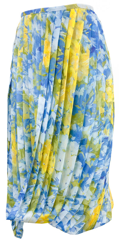 Dries Van Noten Floral Printed Chiffon Midi Skirt in Blue and Yellow - Discounts on Dries Van Noten at UAL
