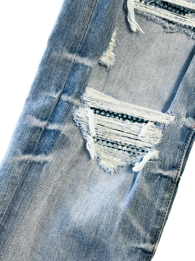 Amiri Crystal Thrasher Jeans in Faded Indigo - Discounts on Amiri at UAL