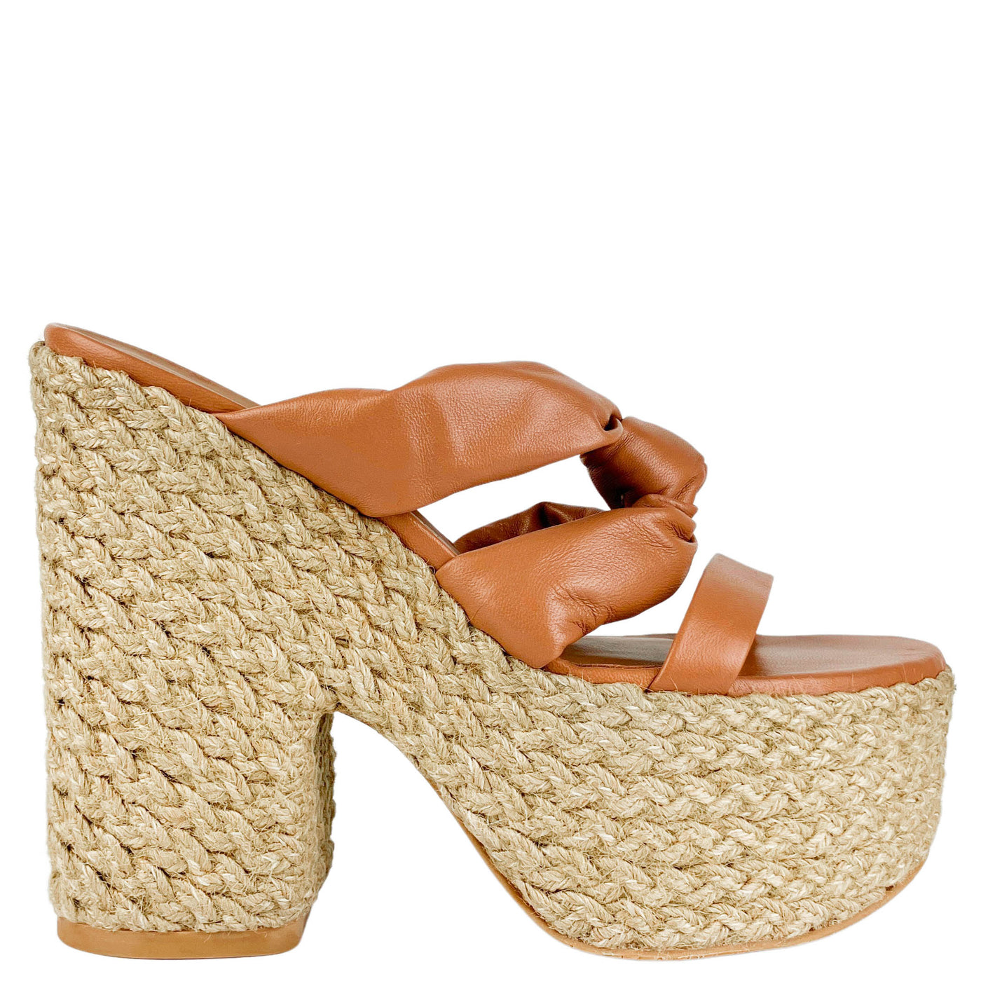 Stuart Weitzman Leather Knotted Platform Sandals in Tan - Discounts on Stuart Weitzman at UAL